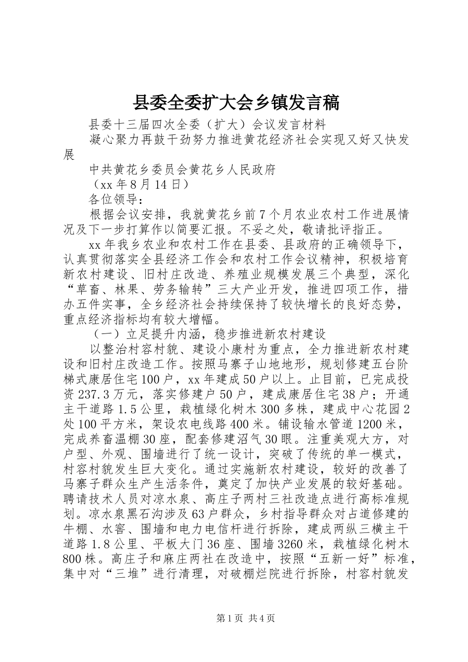 县委全委扩大会乡镇发言稿_第1页