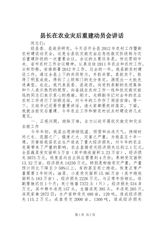 县长在农业灾后重建动员会讲话