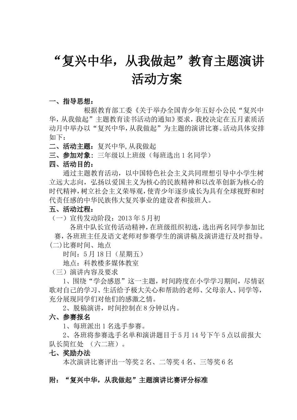 复兴中华，从我做起主题演讲活动方案_第1页