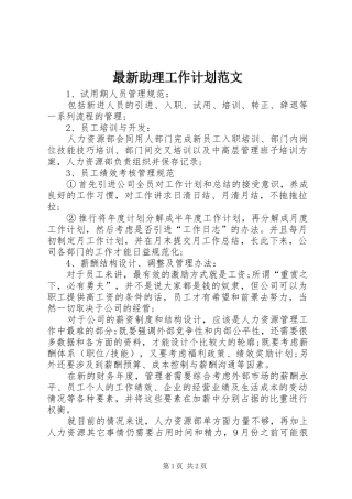 最新助理工作计划范文