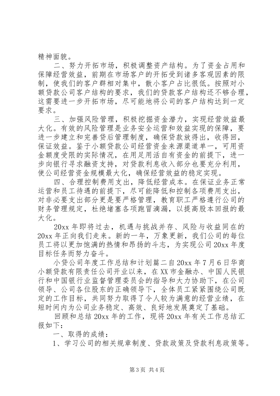 小贷公司年度工作总结和计划_第3页