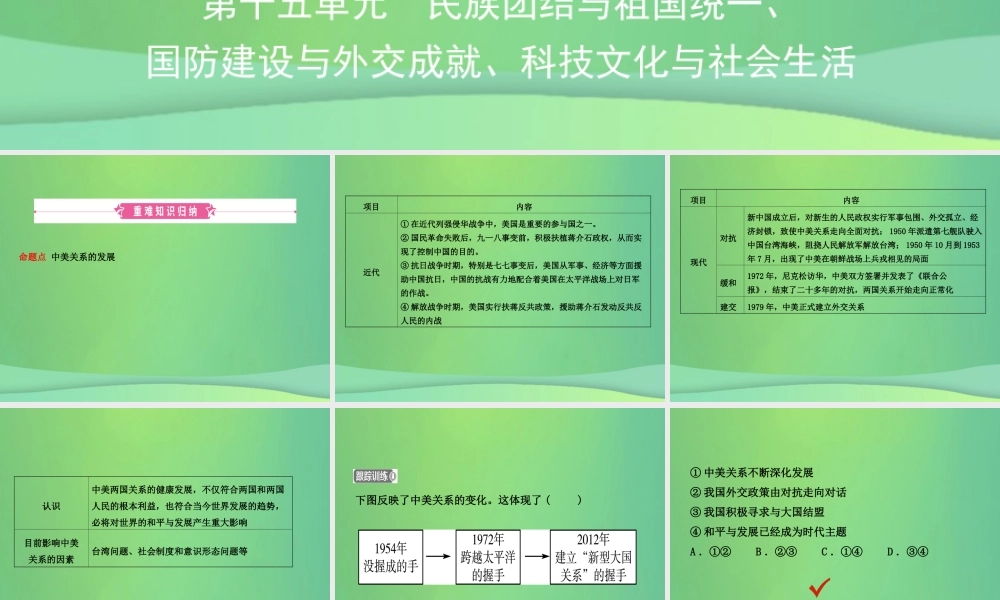 中考历史复习 第十五单元 民族团结与祖国统一、国防建设与外交成就、科技文化与社会生活课件
