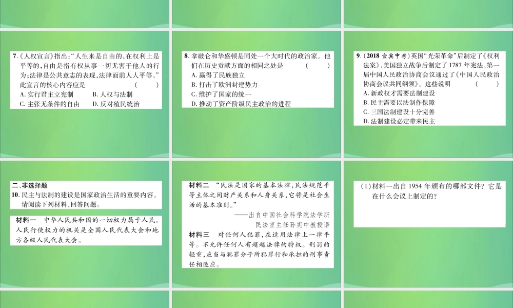 中考历史总复习 第二编 热点专题速查篇 专题9 民主与法制建设(精练)课件