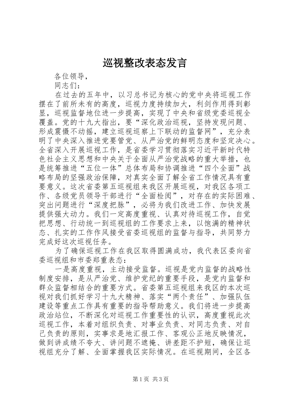 巡视整改表态发言_第1页