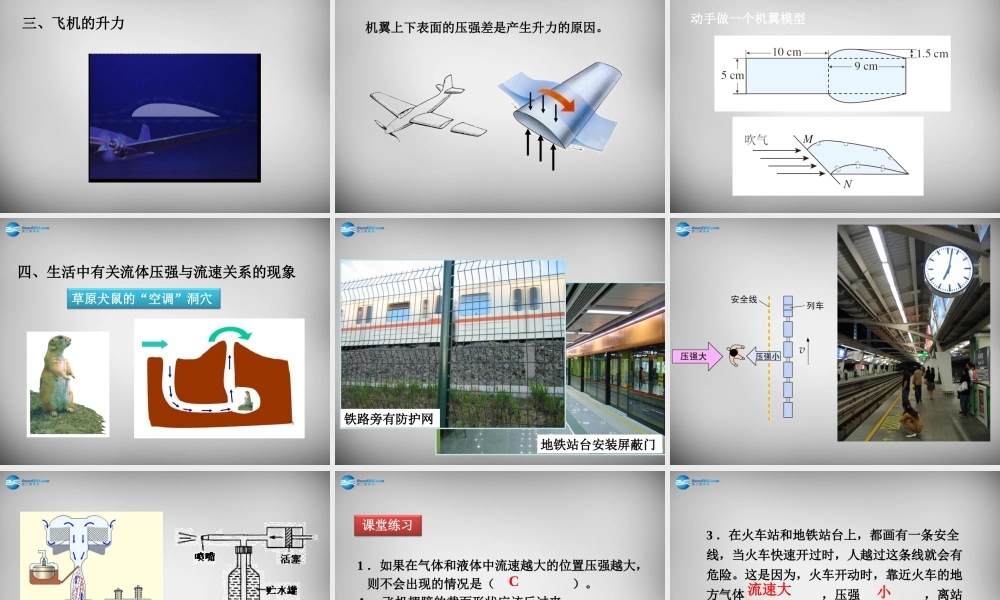 八年级物理下册 9.4 流体流速与压强的关系课件 (新版)新人教版 课件