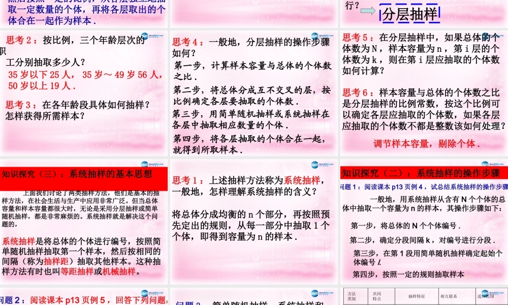 数学 第一章 统计 分层抽样与系统抽样课件 北师大版必修3 课件