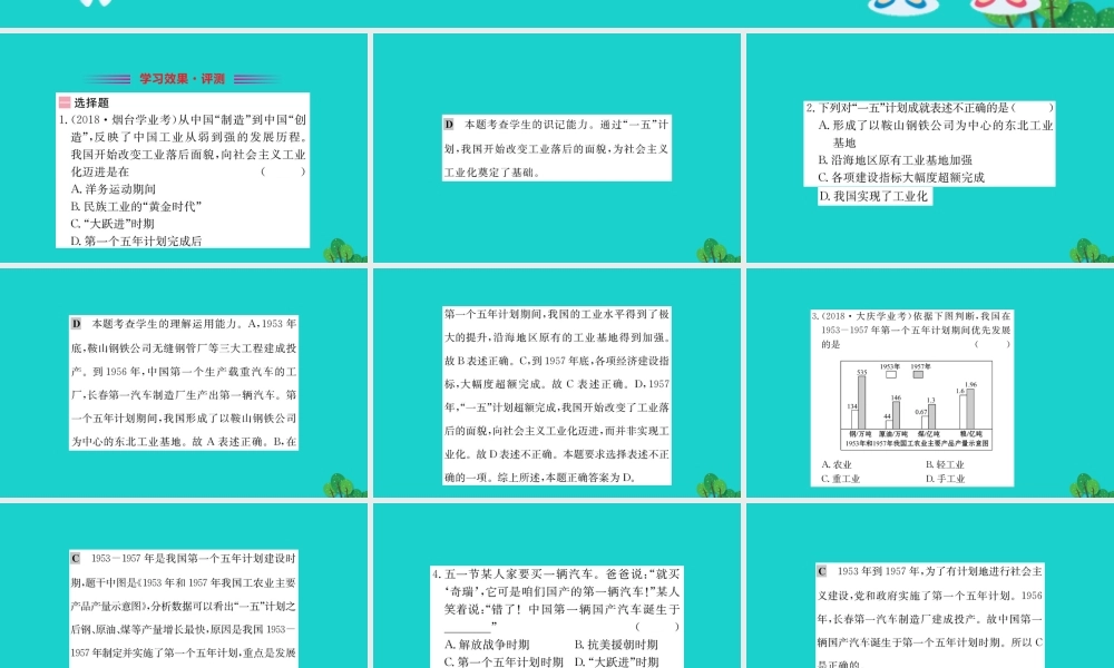 八年级历史下册 第二单元 社会主义制度的建立与社会主义建设的探索 第4课 新中国工业化的起步和人民代表大会制度的确立习题课件 新人教版 课件