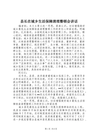 县长在城乡生活保障清理整顿会讲话