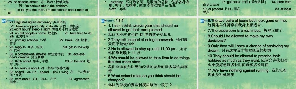 九年级英语全册 Unit 3 Teenagers should be allowed to choose their own clothes知识点课件