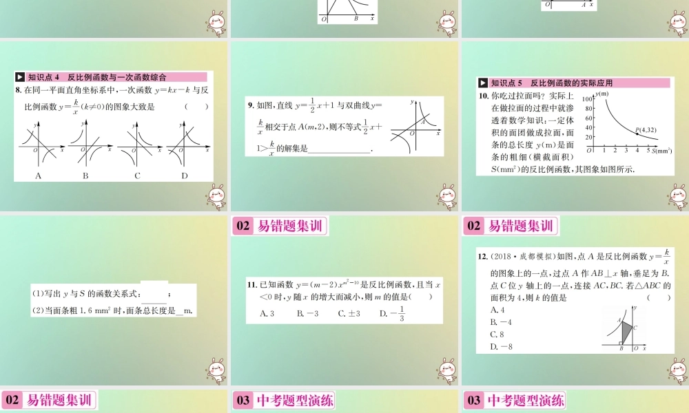 九年级数学下册 第二十六章 反比例函数章末复习(一)习题课件 (新版)新人教版 课件