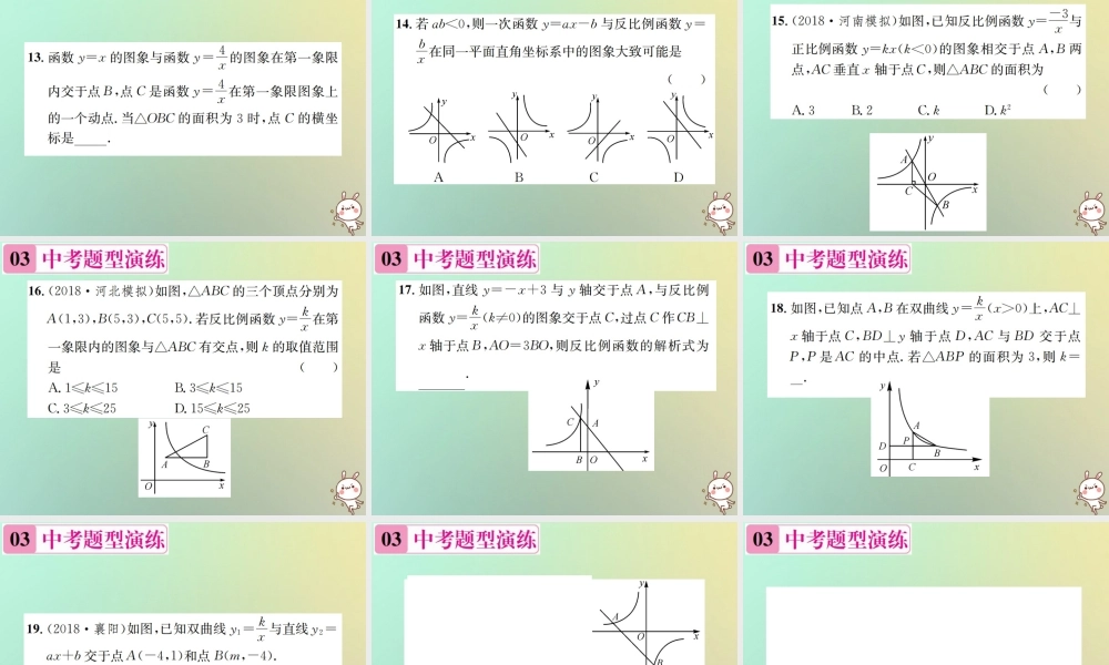 九年级数学下册 第二十六章 反比例函数章末复习(一)习题课件 (新版)新人教版 课件