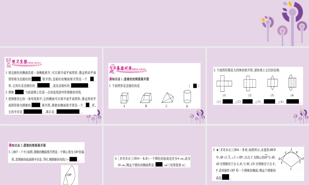 广西九年级数学下册 第3章 投影与视图 3.2 直棱柱、圆锥的侧面展开图作业课件 (新版)湘教版 课件