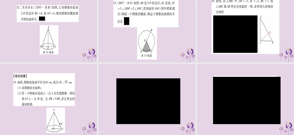 广西九年级数学下册 第3章 投影与视图 3.2 直棱柱、圆锥的侧面展开图作业课件 (新版)湘教版 课件