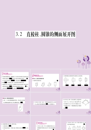 广西九年级数学下册 第3章 投影与视图 3.2 直棱柱、圆锥的侧面展开图作业课件 (新版)湘教版 课件