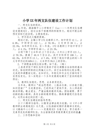 小学XX年两支队伍建设工作计划