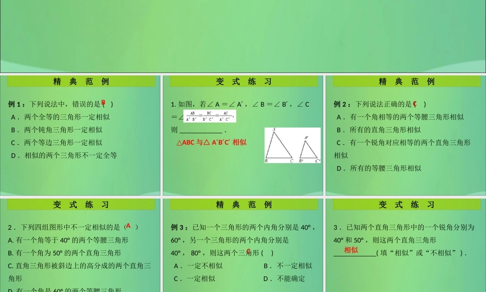 九年级数学上册 第4章 图形的相似 第5课时 探索三角形相似的条件(1)(课堂导练)习题课件 (新版)北师大版 课件