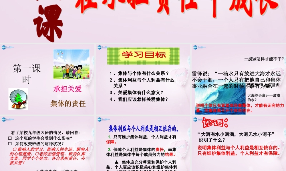 九年级政治全册(第一单元 第二课 第一框 承担关爱集体的责任)课件1 新人教版 课件