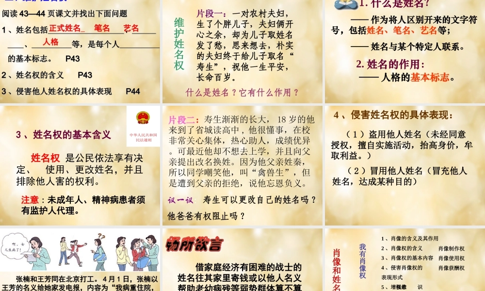 八年级政治下册 第四课 第2框 肖像和姓名中的权利课件 新人教版 课件