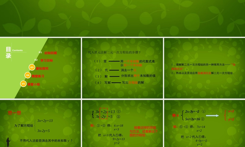 七年级数学下册 第六章 第2节(二元一次方程组的解法)课件3 (新版)冀教版