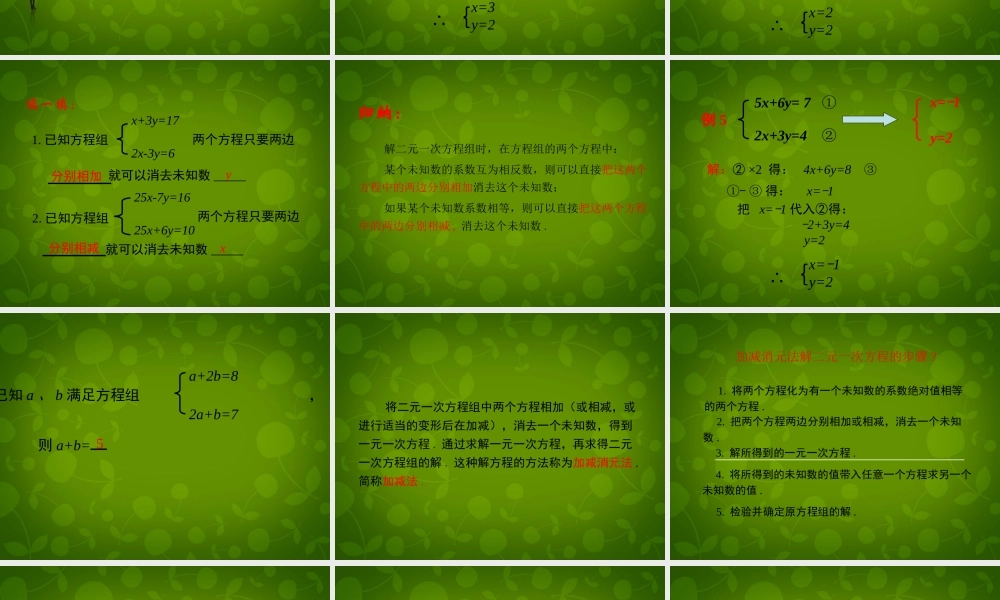 七年级数学下册 第六章 第2节(二元一次方程组的解法)课件3 (新版)冀教版