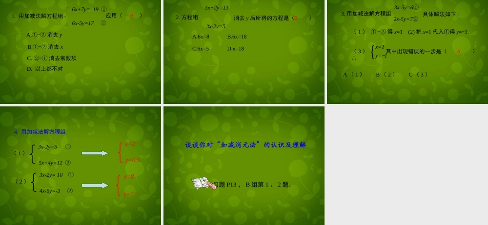 七年级数学下册 第六章 第2节(二元一次方程组的解法)课件3 (新版)冀教版