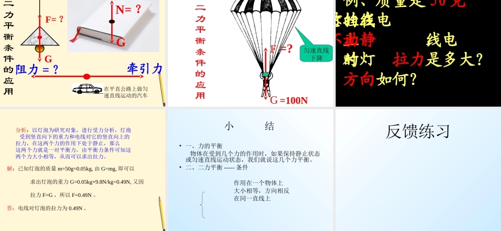 八年级物理下册 8.3(力的平衡)课件 教科版 课件