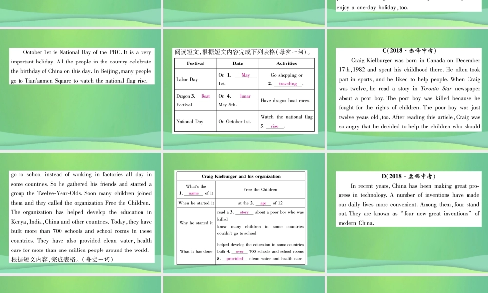 九年级英语全册 专题训练 专题7 任务型阅读课件 (新版)人教新目标版 课件