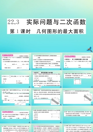 九年级数学上册 第22章 二次函数 223 实际问题与二次函数 第1课时 几何图形的最大面积作业课件 (新版)新人教版 课件