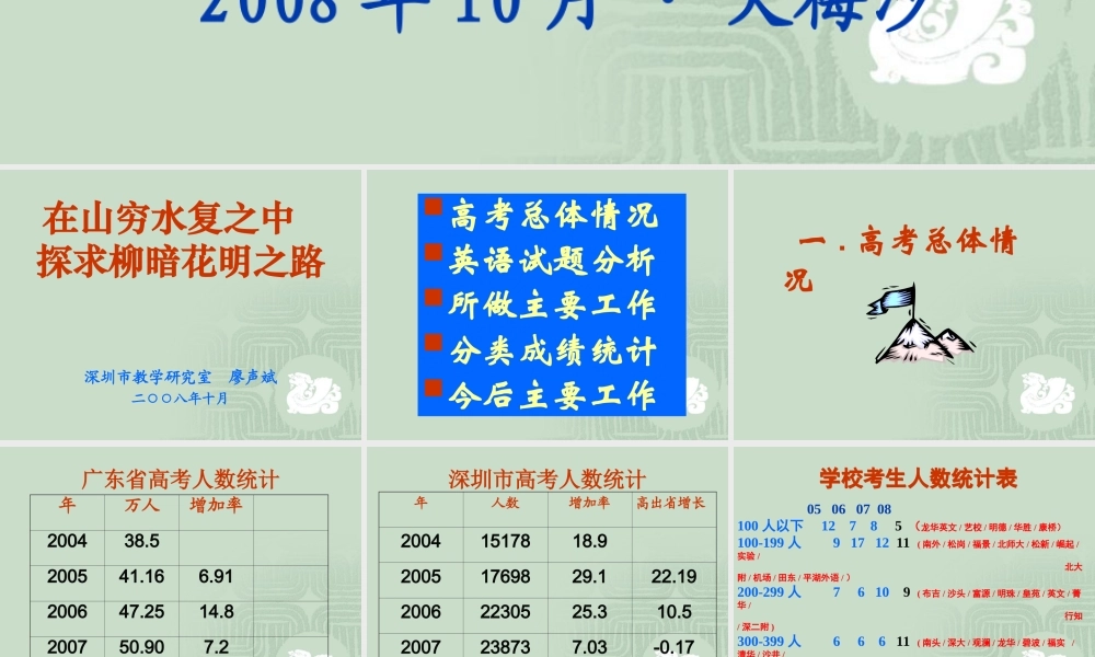 广东省深圳市08高考英语工作总结及深圳市 09高考英语备考工作课件