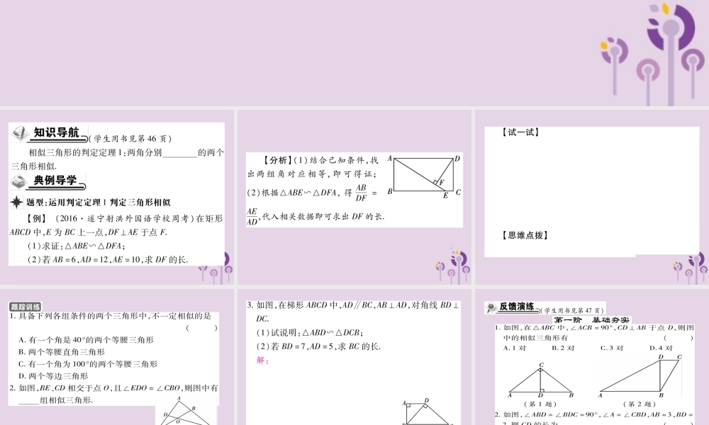 九年级数学上册 第23章 图形的相似 233 相似三角形 2332 相似三角形的判定 第1课时 相似三角形的判定(一)习题课件 (新版)华东师大版 课件