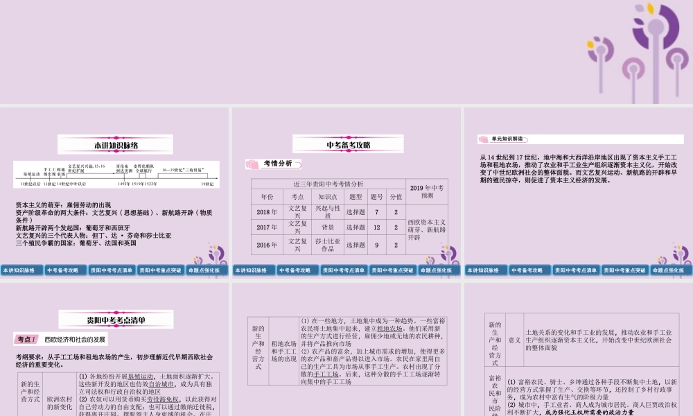 中考历史总复习 第一编 教材知识速查篇 模块三 世界近代史 第15讲 步入近代(精讲)课件