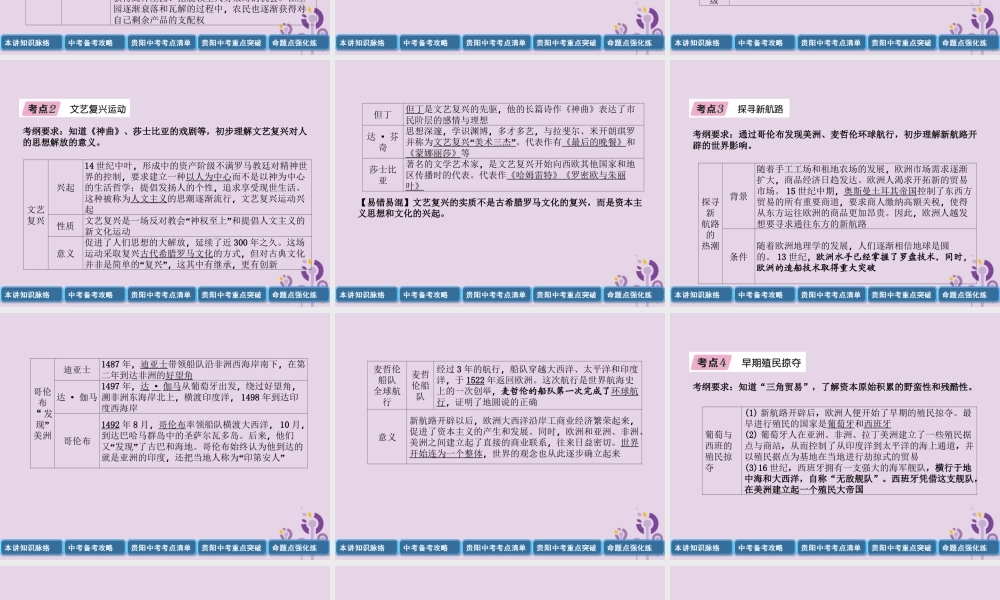 中考历史总复习 第一编 教材知识速查篇 模块三 世界近代史 第15讲 步入近代(精讲)课件