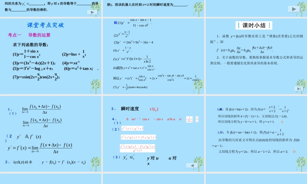 山西省忻州市高考数学 专题 导数及其运算复习课件