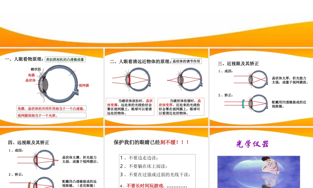 八年级物理上册 光学 眼睛与光学仪器课件 沪科版 课件