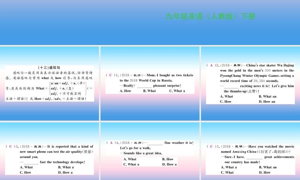 九年级英语全册 专题复习 专题一 单项选择(13 15)习题课件 (新版)人教新目标版 课件