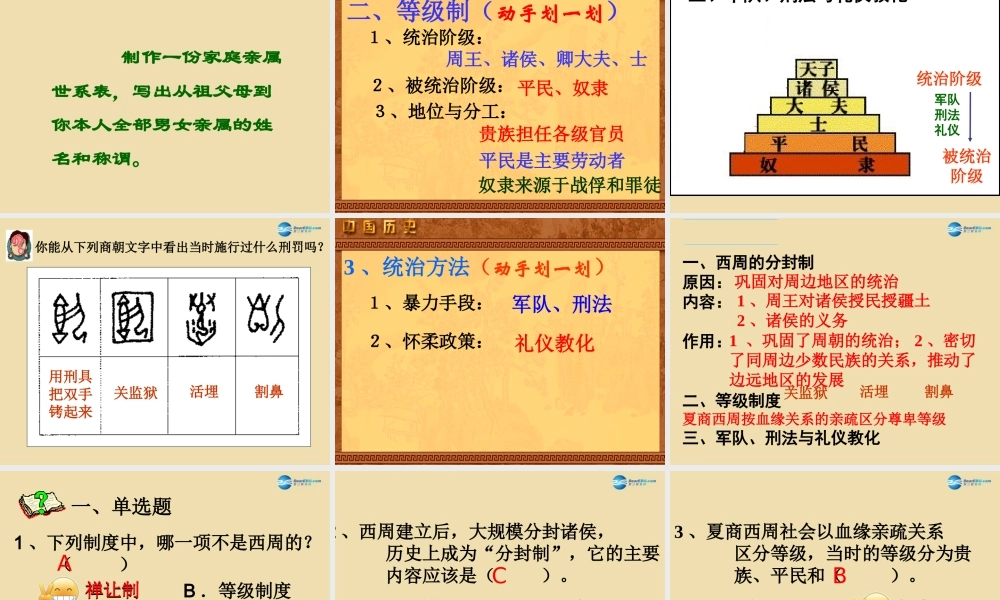 中考历史(夏商西周的社会与国家)复习课件1 课件
