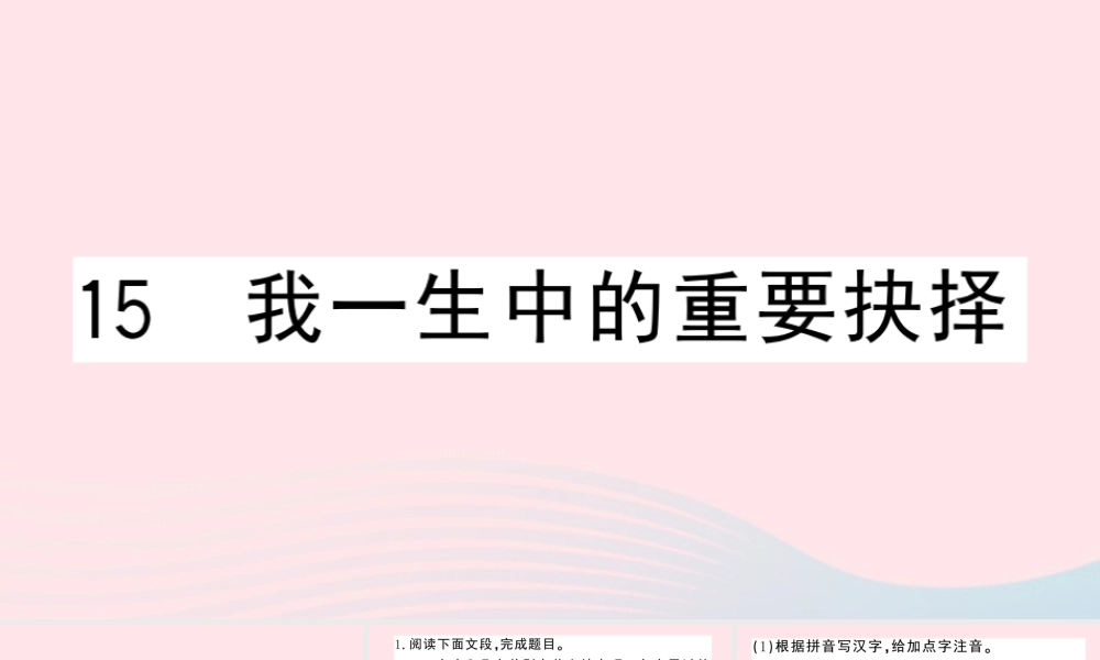 八年级语文下册 第四单元 15我一生中的重要抉择习题课件 新人教版 课件
