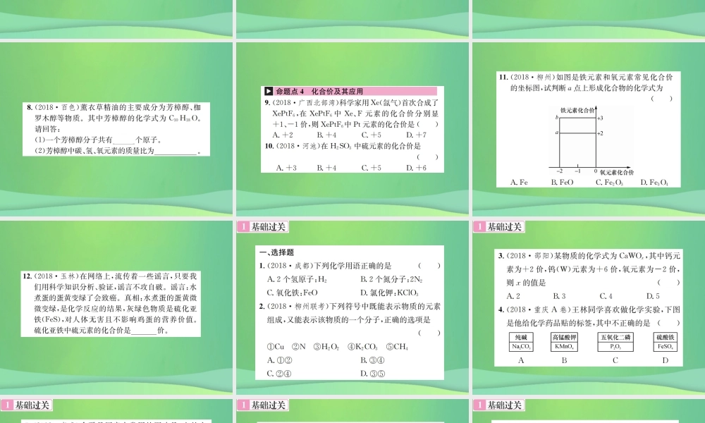 中考化学总复习 教材考点梳理 第4单元 自然界中的水第2课时化学式与化合价课件