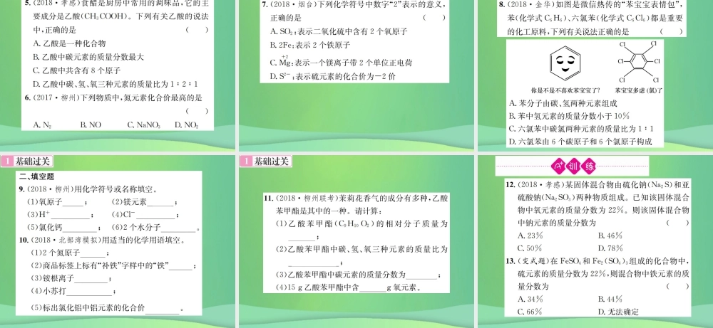 中考化学总复习 教材考点梳理 第4单元 自然界中的水第2课时化学式与化合价课件