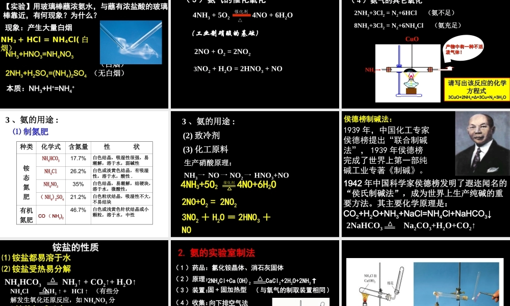 高一化学第四节氨、硝酸、硫酸