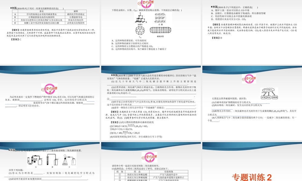 中考化学 专题2 碳和碳的氧化物复习课件
