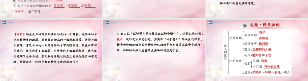 八年级生物上册 第四单元 第三章 第一节 婴儿的诞生课件2 济南版 课件