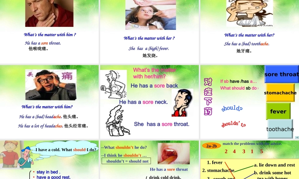 2014年人教版新八年级英语下《Unit1What'sthematter》SectionA课件