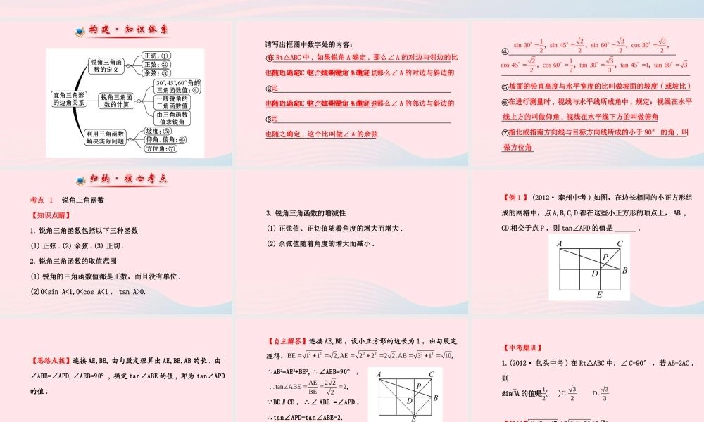 九年级数学下册 第一章直角三角形的边角关系阶段专题复习习题课件 北师大版 课件