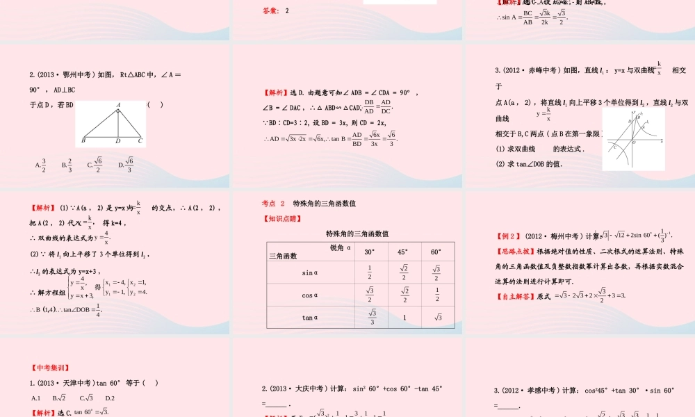 九年级数学下册 第一章直角三角形的边角关系阶段专题复习习题课件 北师大版 课件