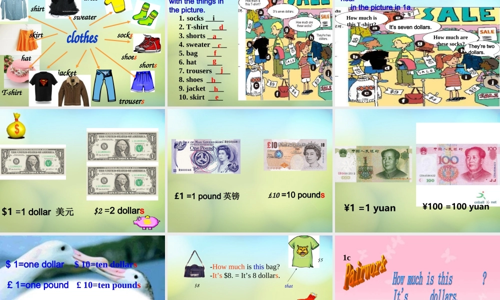 七年级英语上册 Unit 7 How much are these socks课件2 (新版)人教新目标版 课件