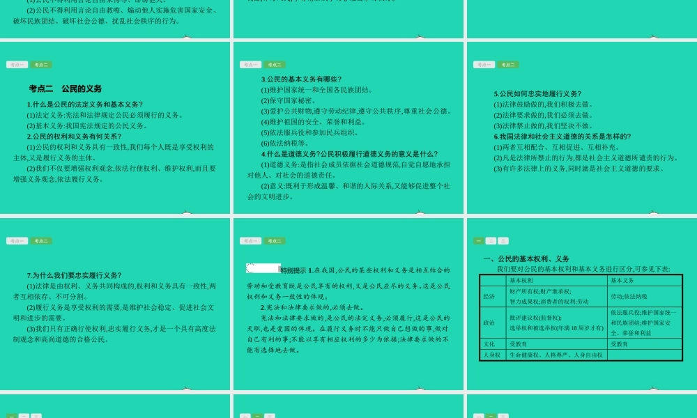 中考政治 第一编 基础篇 第二部分 我与他人和集体 第10讲 行使权利 履行义务课件