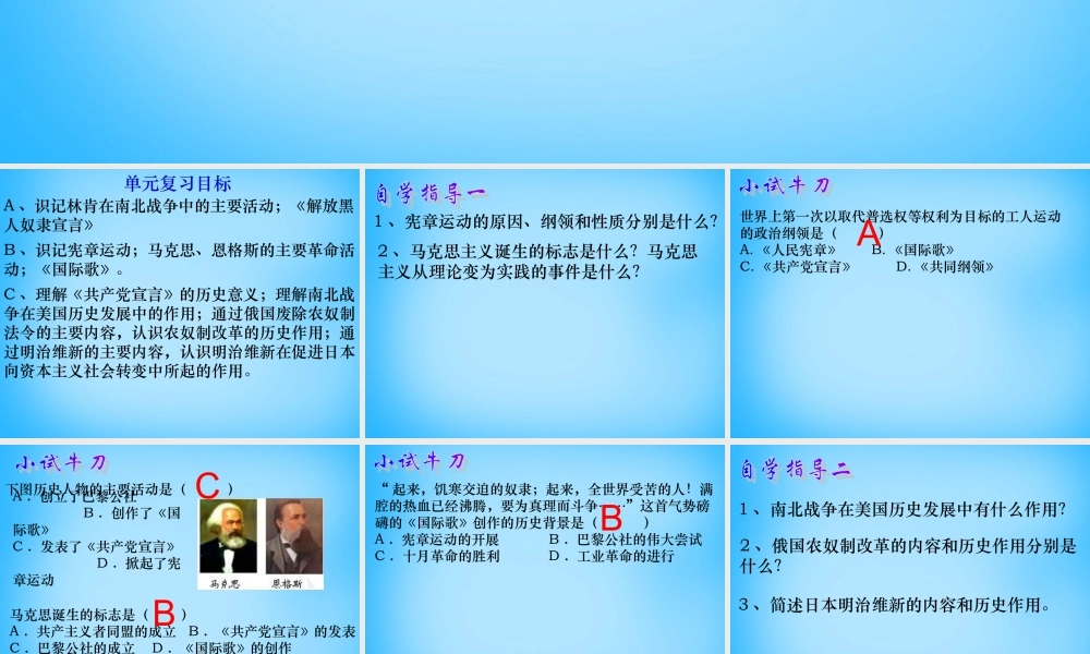 中考历史第一轮考点冲刺复习 九上 第六单元 无产阶九年级的斗争与资产阶级统治的加强课件 新人教版 课件