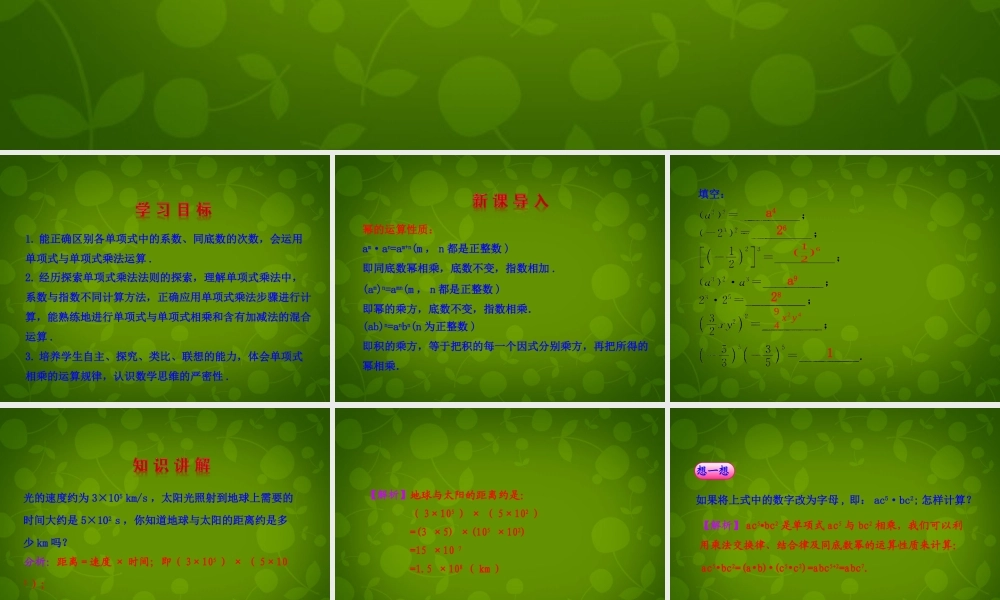 中学八年级数学上册 14.1.4 整式的乘法课件1 (新版)新人教版 课件