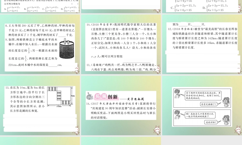 八年级数学上册 第五章 二元一次方程组 5.3 应用二元一次方程组—鸡免同笼习题课件 (新版)北师大版 课件